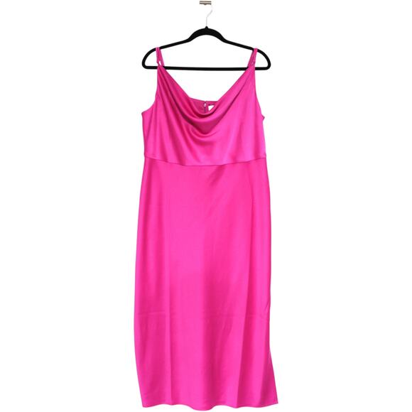 BHLDN Anthropologie Cali Satin Cowl-Neck Midi Slip Dress Pink Raspberry Size 16W - Picture 2 of 7